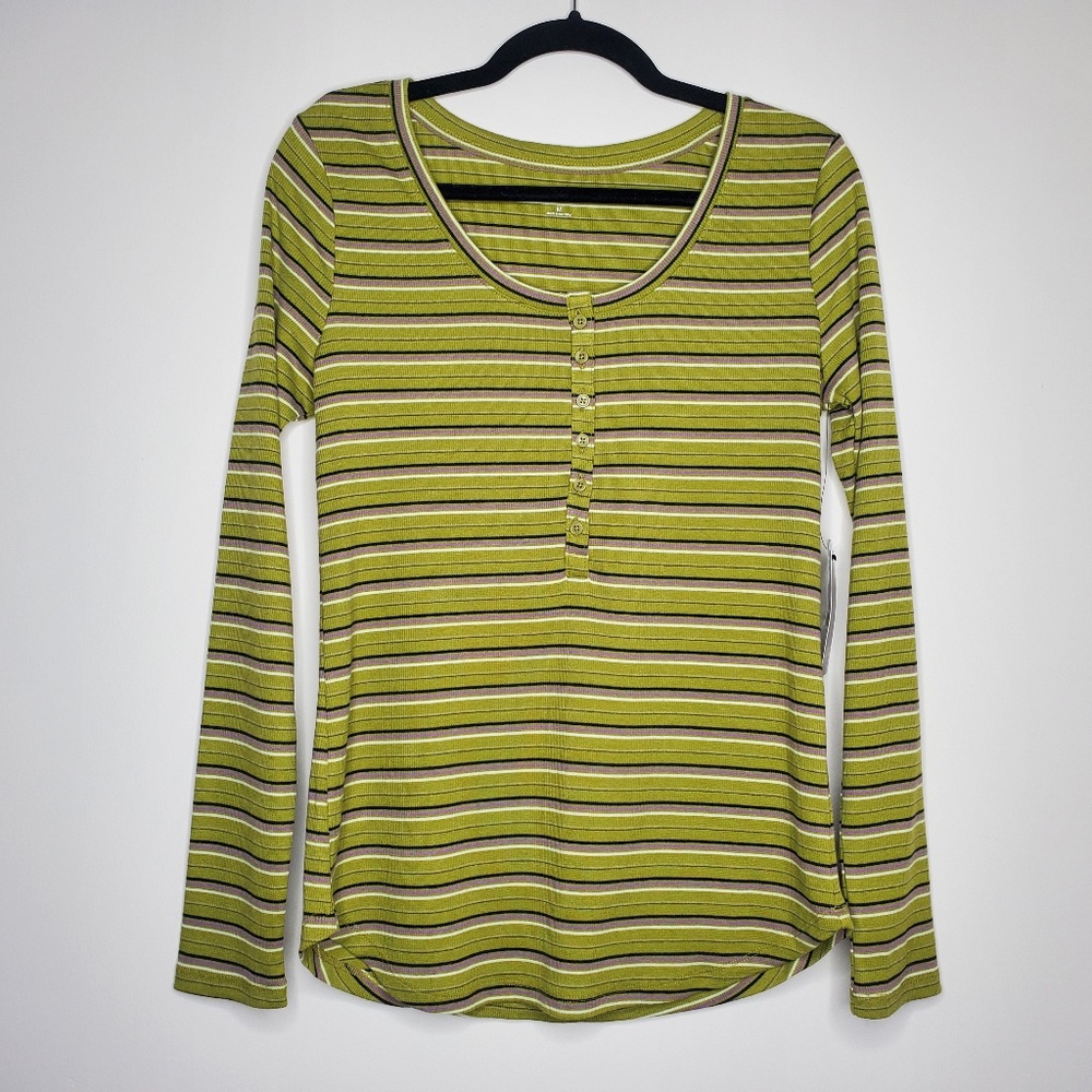 Green Striped Long Sleeve Top